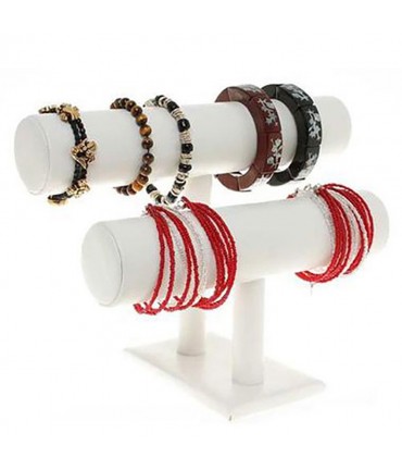 Support bracelet montres  jonc en simili cuir à 2 rangs - Blanc