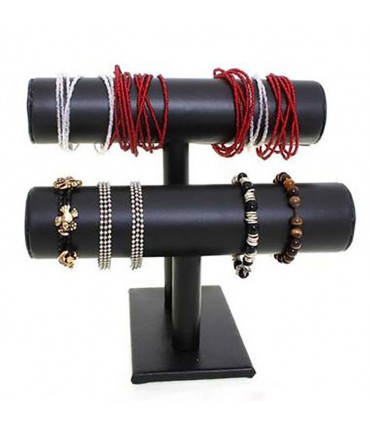 Support bracelet montres  jonc en simili cuir à 2 rangs - Noir