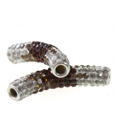 Perles shamballa tubes en cristal bicolores 45 mm (1 pièce) - Marron