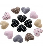 Bouton tissu cœur pois à coller apprêt bijoux (10 pièces) - Multicolore