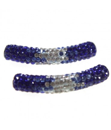 Perles shamballa tubes bicolores cristal 45 mm (1 pièce) - Bleu royal