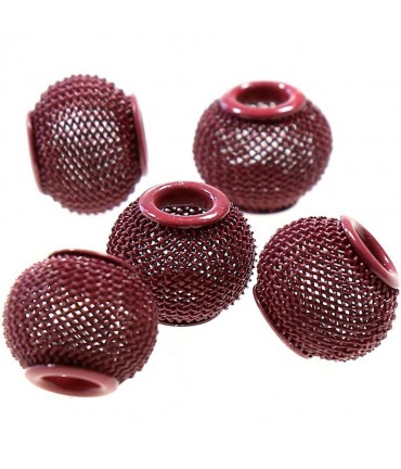 Perles metal tressé boules treillis 12 mm (5 pièces) - Rouge