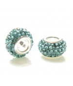 Perles shamballa rondes soucoupes strass cristal ( 5 pièces ) ( 12 mm de diamètre ) - Bleu clair