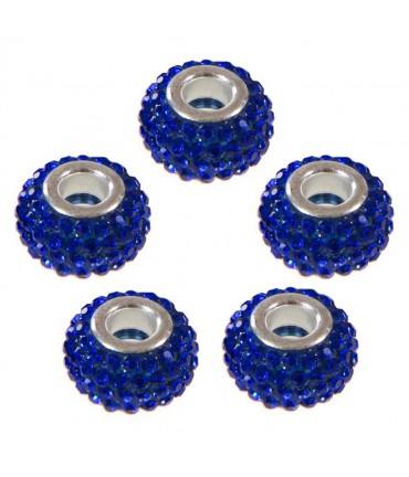 Perles shamballa rondes soucoupes strass cristal ( 5 pièces ) ( 12 mm de diamètre ) - Bleu marine