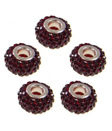 Perles shamballa rondes soucoupes strass cristal ( 5 pièces ) ( 12 mm de diamètre ) - Bordeaux