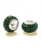Perles shamballa rondes soucoupes strass cristal ( 5 pièces ) ( 12 mm de diamètre ) - Emeraude