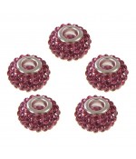 Perles shamballa rondes soucoupes strass cristal ( 5 pièces ) ( 12 mm de diamètre ) - Rose
