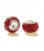 Perles shamballa rondes soucoupes strass cristal ( 5 pièces ) ( 12 mm de diamètre ) - Rouge