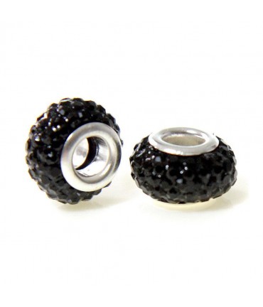 Perles shamballa rondes soucoupes strass cristal 12 mm (lot de 5) - Noir
