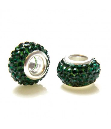 Perles shamballa rondes soucoupes strass cristal ( 5 pièces ) ( 14 mm de diamètre ) - Emeraude