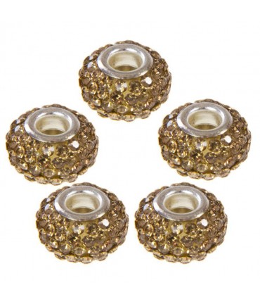 Perles shamballa rondes soucoupes strass cristal ( 5 pièces ) ( 14 mm de diamètre ) - Topaze fumé
