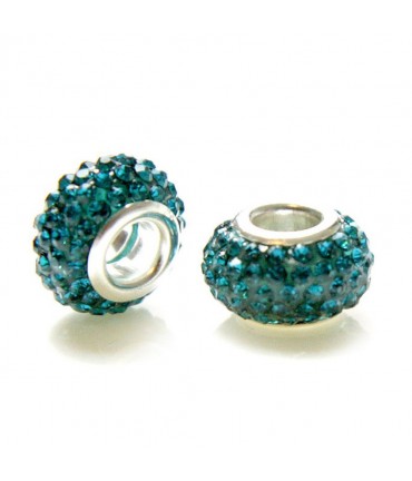 Perles shamballa rondes soucoupes strass cristal ( 5 pièces ) ( 14 mm de diamètre ) - Zircon bleu