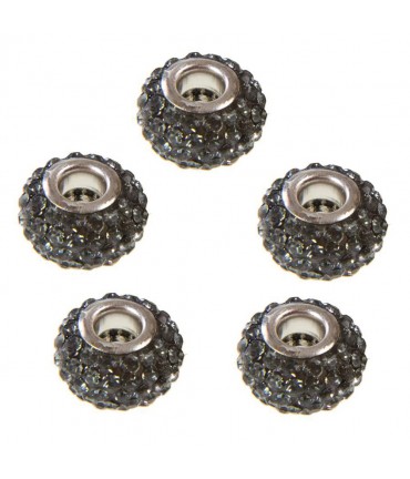 Perles shamballa rondes soucoupes strass cristal ( 5 pièces ) ( 14 mm de diamètre ) - Gris foncé