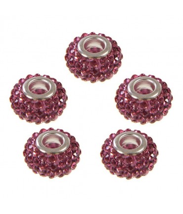 Perles shamballa rondes soucoupes strass cristal ( 5 pièces ) ( 14 mm de diamètre ) - Rose