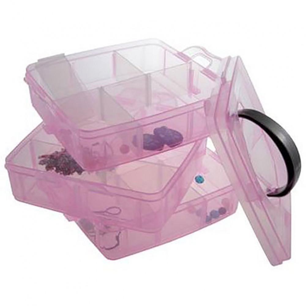 Boîte de rangement pour artisanat rose à 3 niveaux, boîte de rangement  empilable avec séparateurs pour fournitures d'art, perles à fusible, rubans  Washi, perles, accessoires pour cheveux, ongles 
