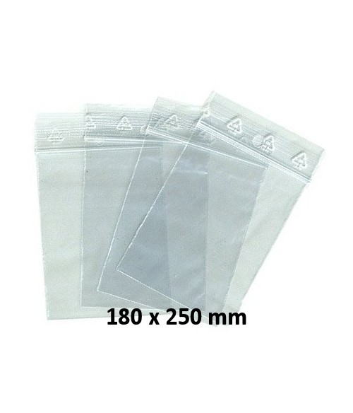 Sachets pochettes plastique zip 180 x 250 mm