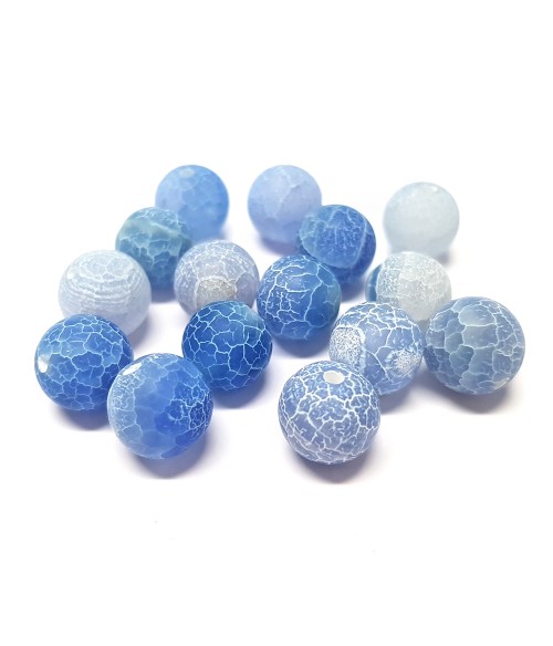 Perles rondes pierre gemme naturelle teinte agate craquelée bleu clair