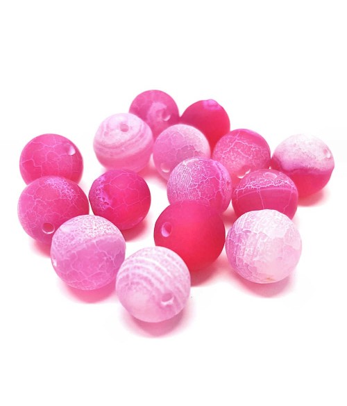 Perles rondes pierre gemme naturelle teinte agate craquelée rose