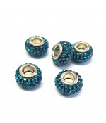 Perles shamballa rondes soucoupes strass cristal 12 mm (lot de 5) - Bleu zircon