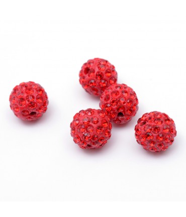 Perles rondes polymère avec strass 10mm (5 pièces) - Rouge