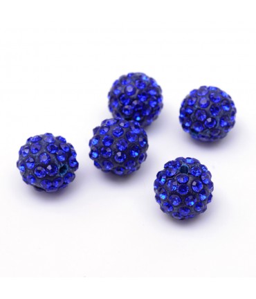 Perles rondes polymère avec strass 10mm (5 pièces) - Bleu