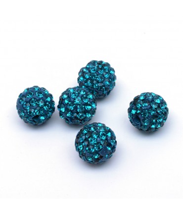 Perles rondes polymère avec strass 10mm (5 pièces) - Zircon bleu