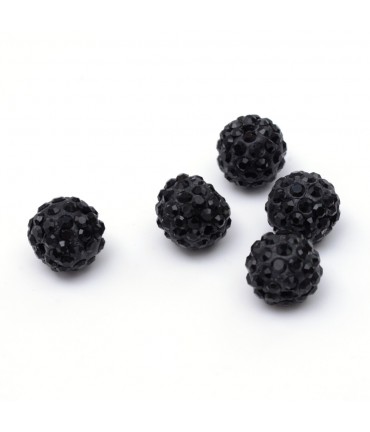 Perles rondes polymère avec strass 10mm (5 pièces) - Noir